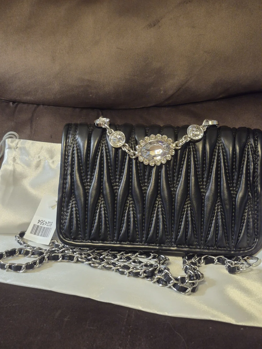 Black Wave Quilted Faux Leather Crossbody Bag